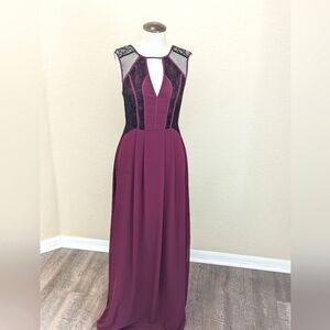 SOLD: BCBGeneration burgundy sleeveless maxi lace inset dress